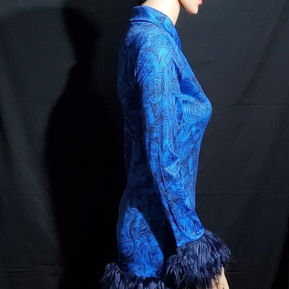 Bodycon Vintage Style Plush Formal Dress (Blue) - Picture 9 of 11